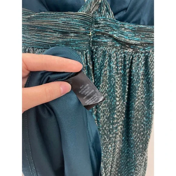 Lulus Ailey Gold and Teal Blue Skater Party Sparkle Cocktail Mini Dress‎ L - Picture 9 of 12